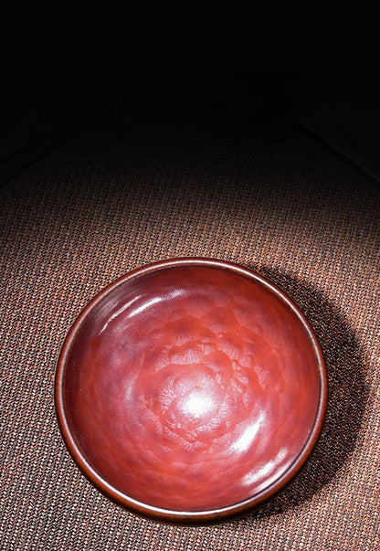Echoes of Antiquity – Handcrafted Persimmon-Red Hammered Teacup in Song Dynasty Style