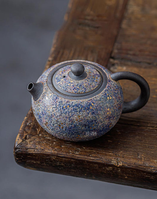 Master Lin Peifu’s Handcrafted Mineral-Glazed Teapot – Wood-Fired Elegance with Natural Stone Textures