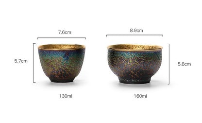 Peacock Luster Gilded Teacup - Majestic Ceramic Artistry from Dehua