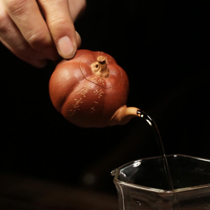 Yixing Zisha Mini Pumpkin Teapot - Handcrafted Elegance in Duan Clay